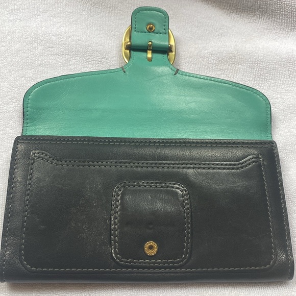 Beautiful black and Tiffany blue leather coach trifold wallet - Picture 4 of 13